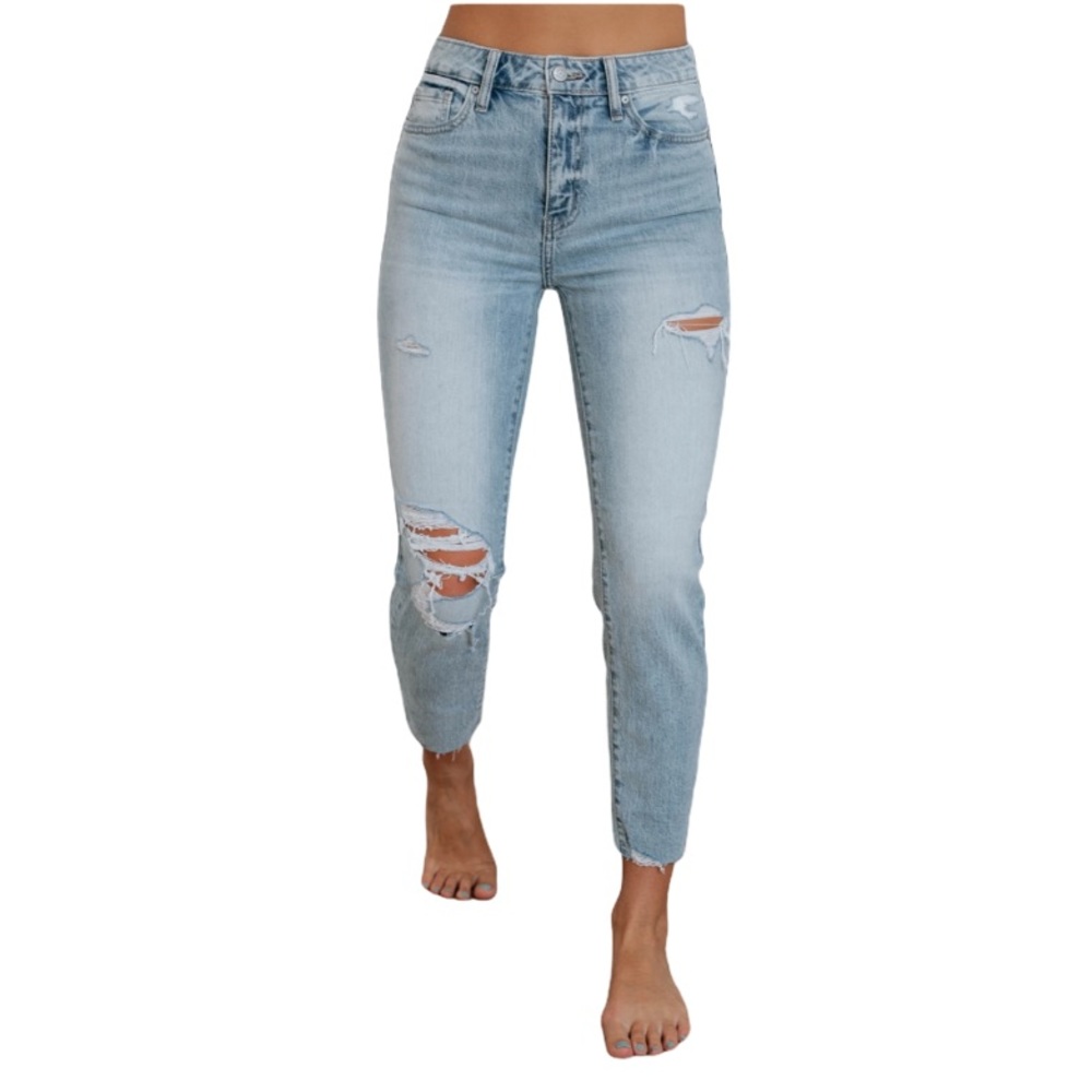 New Eunina Tobi mom jeans super high rise light wash distressed ankle straight